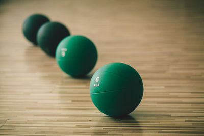 Close-up of ball on hardwood floor