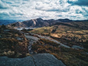 Scenic view of rocky mountains against sky