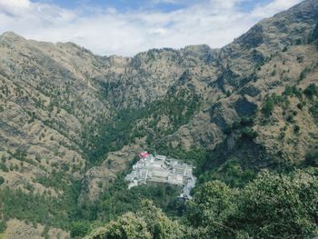 High angle view of mountain range against sky