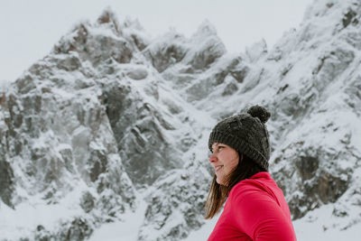 Portrait of woman in snow