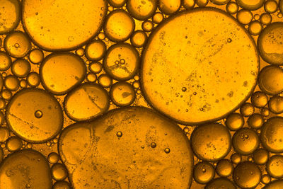 Yellow and orange bubbles, drops of oil in water