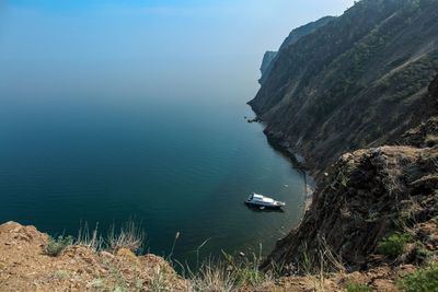 High angle view of sea and mountains