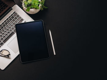 High angle view of laptop on table