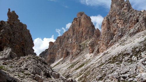 Low angle view of rock formations against sky