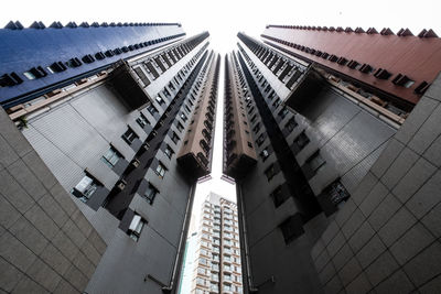 Low angle view of modern buildings against clear sky