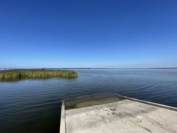 Scenic view of sea against clear blue sky