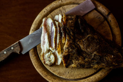 High angle view of food in plate on table