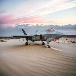 Airplane on airport runway against sky during sunset