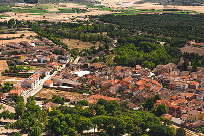 High angle view of buildings in town