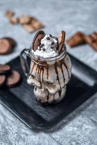 Close-up of ice cream on table