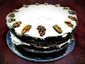 High angle view of cake in plate