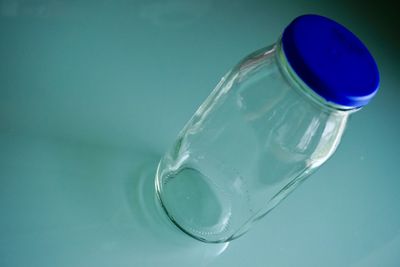 Close-up of drink against blue background