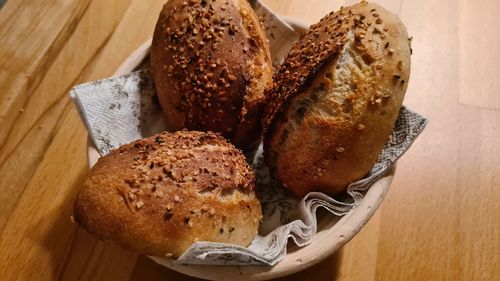 High angle view of bread on table