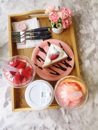 High angle view of food on table