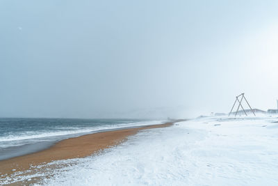 Scenic view of sea against clear sky during winter