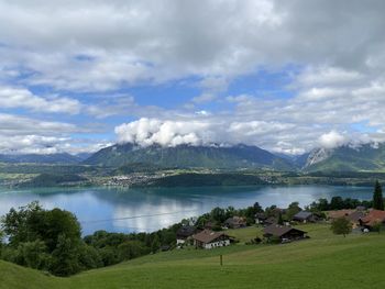 Panoramic view of lake against sky