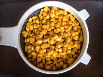 High angle view of eggs in bowl