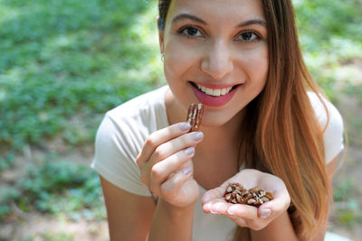 Close-up of woman eating