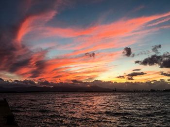 Scenic view of sea against dramatic sky