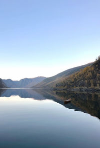 Scenic view of lake against clear blue sky