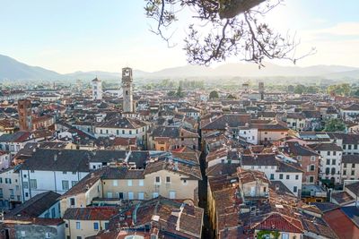 High angle view of buildings in city