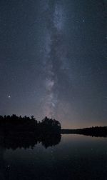 Scenic view of lake against sky at night