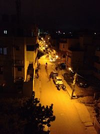 High angle view of man walking on street