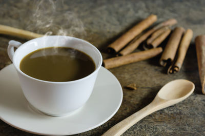 Close-up of coffee on table