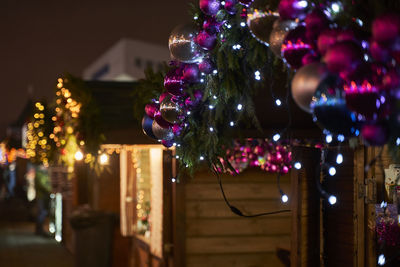Illuminated christmas tree at night