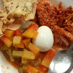 High angle view of breakfast served in plate