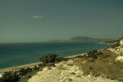 Scenic view of sea against clear sky