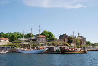 A summers day on the water around the old town area of oslo in norway