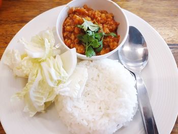 High angle view of meal served on table