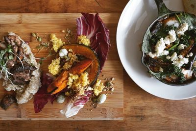 High angle view of food in plate