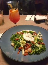 Close-up of breakfast served on table
