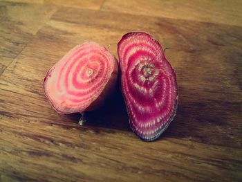 High angle view of pink on table