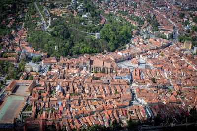 High angle view of buildings in city