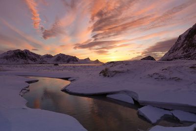 Scenic view of mountains against sky during sunset