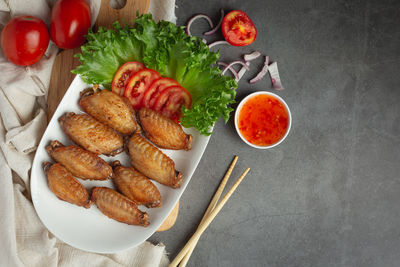 High angle view of food on table