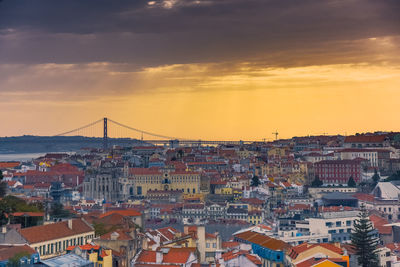 Lisbon panoramic view. colorful walls of the buildings of lisbon, with orange roofs 