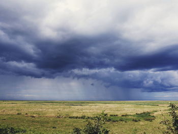 Scenic view of landscape against cloudy sky