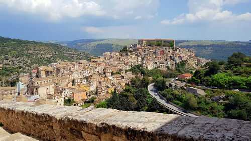 High angle view of townscape against sky