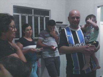 Friends standing in corridor