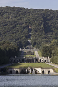 View of castle on riverbank