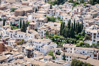 High angle view of buildings in city