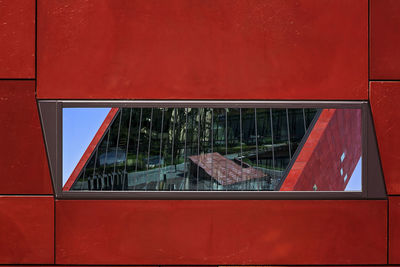 View of building seen through window