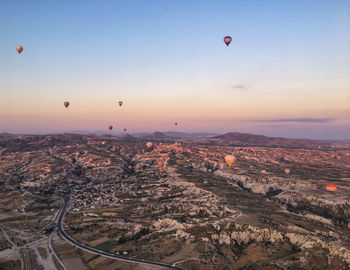 Aerial view of hot air balloon against sky