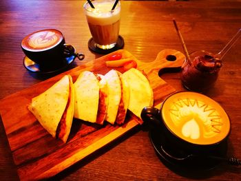 High angle view of coffee on table