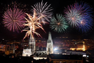 Firework display at night