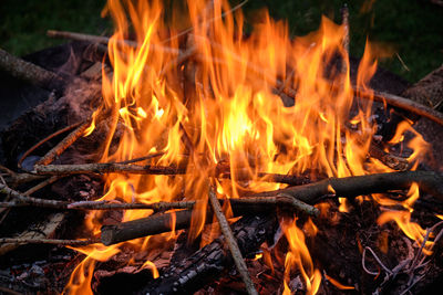 High angle view of bonfire